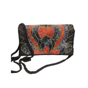 Vintage Purse Women’s 1 Size Totally Beaded With Beaded Strap Heart Motif Black